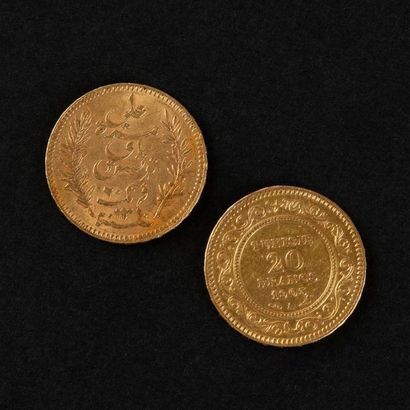 null 5 pièces OR 20 Francs Tunisie de 1878 - 3X 1892 - 1903 (32,20 g)