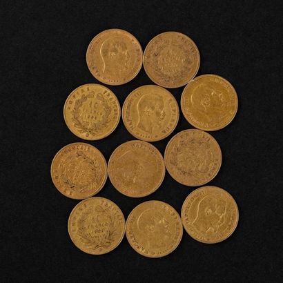 null 11 pièces OR de 10 F Napoléon III Empereur tête laurée 1855 - 1856 -1857 - 1858...