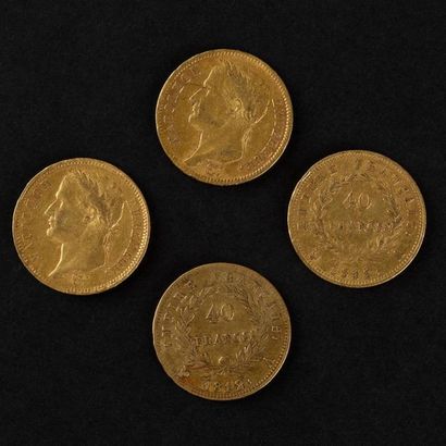 null 4 pièces OR 40 Francs Napoléon Empereur Tête laurée de 1808, 1811 et deux de...