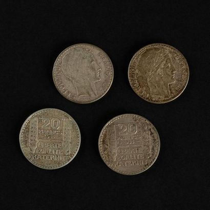 null 4 pièces argent de 20 francs République Française 1933 1938