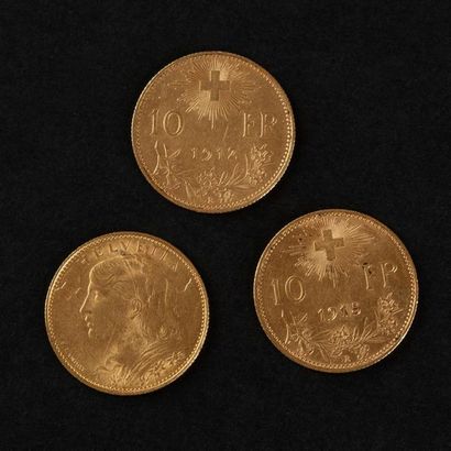null 3 pièces OR de 10 F Suisse 1915 - 1912 - 1922 (9,7)