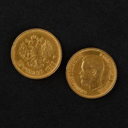 null 2 pièces OR Russie 10 roubles 1899. (17,10)