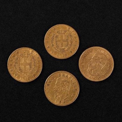 null 4 pièces OR de 10 lires Victor Emmanuel II Italie 1863 - (12,7)