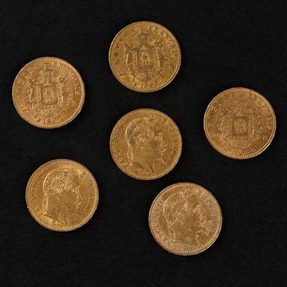 null 6 pièces OR de 20 F Napoléon III Empereur tête laurée 2x1862 - 1864 - 2x1866...