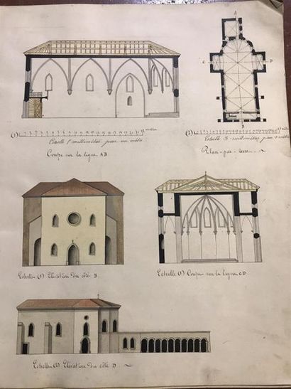 null Cahier de dessin linéaire réalisé par Clovis Cornu en 1897.
Cours d'architecture...