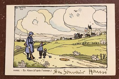 null HANSI (Jean-Jacques WALTZ di) 
CPA illustrée - En Alsace 1915 - Dédicace et...