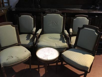 null Salon de style Louis XVI comprenant deux fauteuils, une bergère, deux chais...