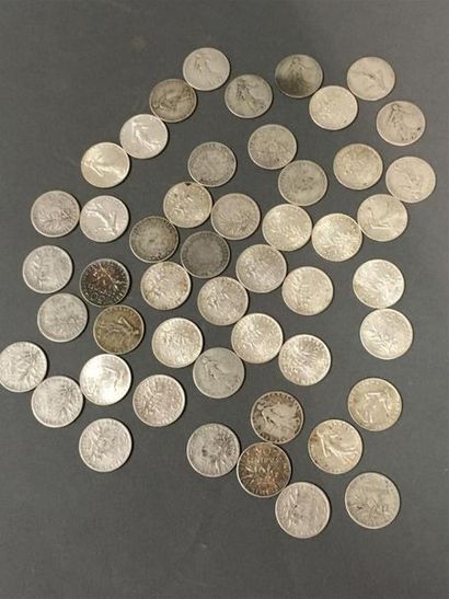 Lot de pièces de 50 centimes semeuse en argent...