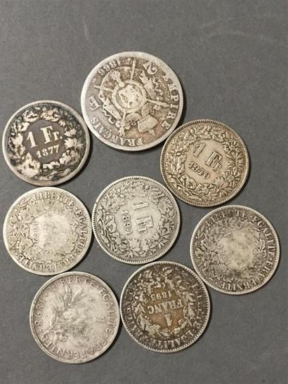 null Pièce de 1 franc 1872, 1895, 1898, 1881, trois pièces de 1 franc Suisse