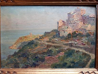 null Adrien OUVRIER (1890-1947)
Moriglia au cap Corse,
Huile sur carton, encadrée,...