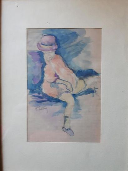 null Hippolyte LETY (1878 - 1959)
Enfant accroupie
 Aquarelle sur papier, 
10 x 15...