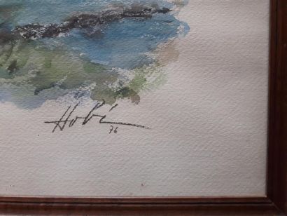 null HOBI (1939-1998)
Les berges du Rhône, daté 1976,
aquarelle sur papier, encadrée,...