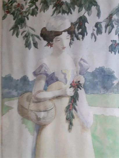 null Hippolyte LETY (1878 - 1959)
Jeune fille, cueillette des cerises
Aquarelle sur...