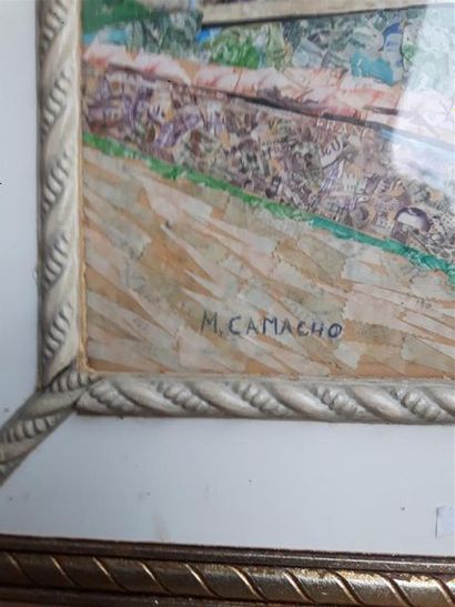 null Michel CAMACHO
La mairie de LUZINAY dans l'Izère
collage de timbres poste découpés,
signée,datée...