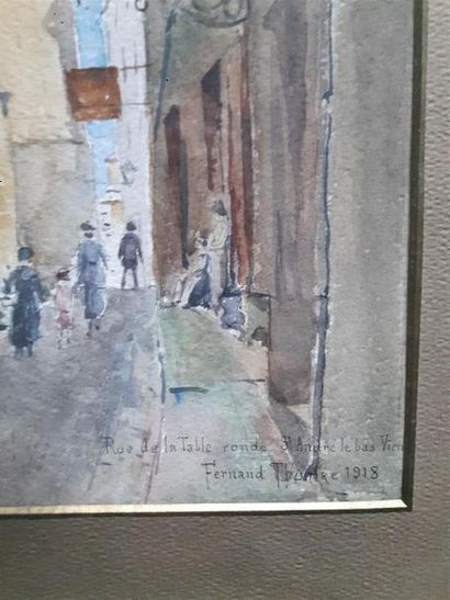 null Fernand THUAIRE,1918,
Rue de la table ronde et Saint André le Bas 
Aquarelle...