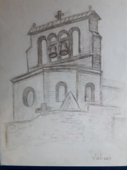 null Pierre MIOCHE 
Eglise Saint-GREGOIRE de VABRES
Dessin sur papier,
24 x 30 cm:...