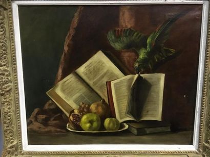 null Nature morte au perroquet et aux livres
Huile sur toile
58 x 73 cm
(cadre en...