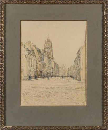null Deux aquarelles
 vues d'Alsace et vue de Reims, 
signée et datée
32 x 23 cm