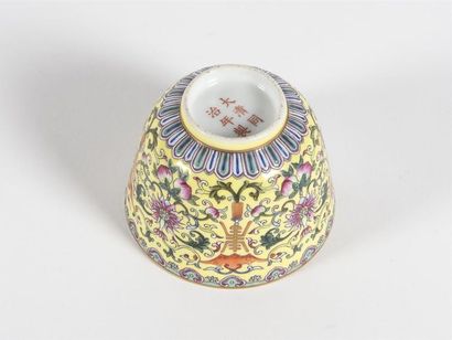 null Chine, bol en porcelaine émaillée polychrome décoré de fleurs et de fruits,...
