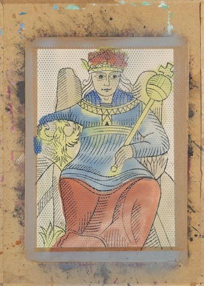 null Jean Pierre HELLE (1944 - Genève 2015) 
Quatre cartes de Tarot marseillais 
Gouache...