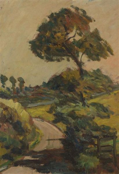 null Claudius LINOSSIER (1893 - 1953)
Paysage avec arbre
Huile sur isorel datée 1946
40...