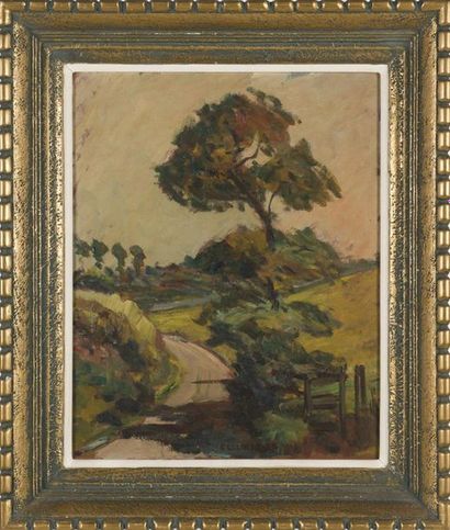 null Claudius LINOSSIER (1893 - 1953)
Paysage avec arbre
Huile sur isorel datée 1946
40...