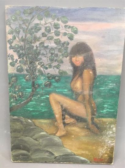 null G. MORALES (XX)
Nu feminin sur la plage
Huile sur toile
54 x 38 cm
