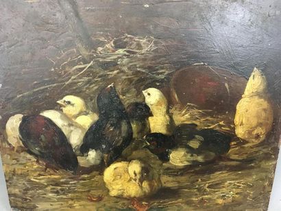 null Ecole 19ème 
Poussins 
Huile sur panneau
28 x 35 cm