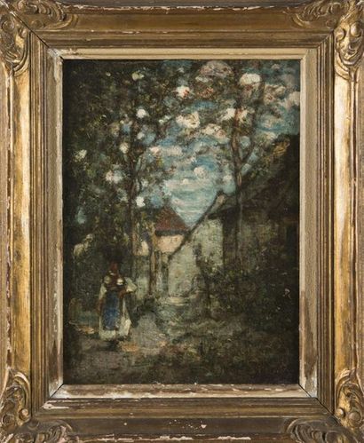 null François VERNAY (1821-1896)
Paysage animé, 
Huile sur toile, signée en bas à...