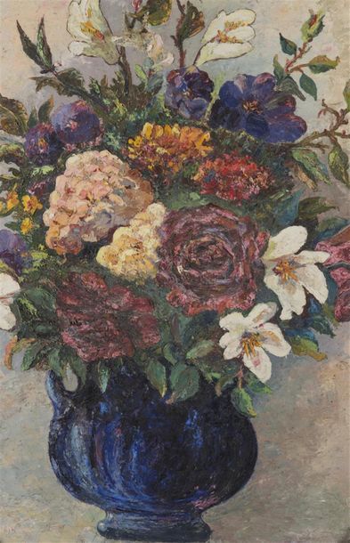 null Achille GRENIER
Bouquet de fleurs, 
huile sur toile, signée en bas à drite,...