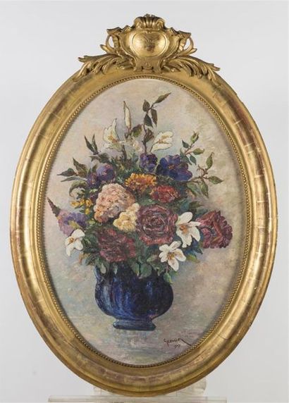 null Achille GRENIER
Bouquet de fleurs, 
huile sur toile, signée en bas à drite,...