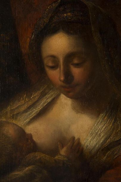 null Jurgen OVENS (attribué à) (1623 - 1678), élève de Rembrandt
Madone allaitant...