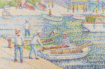 null Yvonne CANU (1921 - 2007)
Saint Tropez 
pointilliste, huile sur toile
Signée...