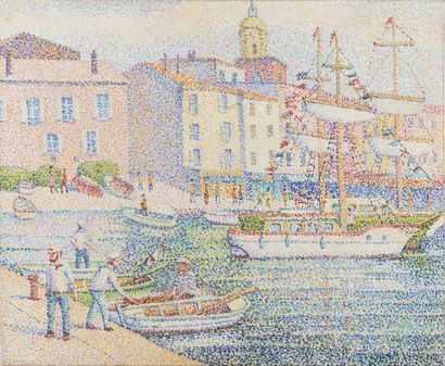 null Yvonne CANU (1921 - 2007)
Saint Tropez 
pointilliste, huile sur toile
Signée...