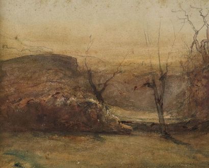 null François-Auguste RAVIER (1814 - 1895)
Paysage 
Aquarelle
Signée au crayon en...