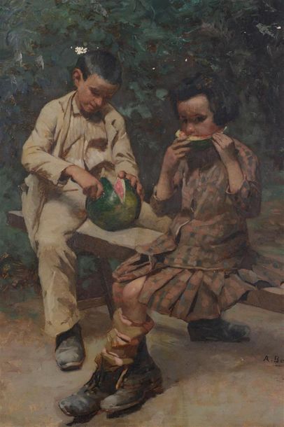 null Adolphe BONNY (1849-1933)
Les mangeurs de pastèques
Huile sur toile
Signée en...