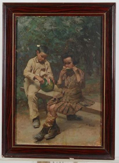 null Adolphe BONNY (1849-1933)
Les mangeurs de pastèques
Huile sur toile
Signée en...