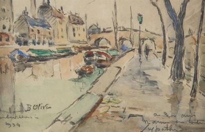 null Jean-Baptiste OLIVE (1848 - 1936)
Aubervillier
Aquarelle , datée 1934, signée...