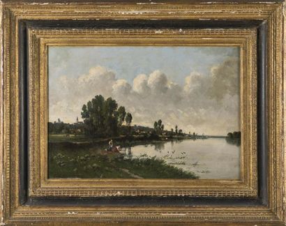 null Charles DAUBIGNY (1817-1878)
Bord de rivière animé
huile sur toile , signée...