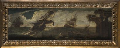 null Ecole italienne du 17ème siècle
Paire de marines
Huile sur toile
28 x 89 cm
cadres...