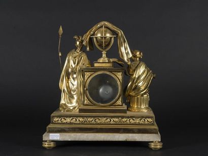null DAUTEL (horloger) L'Astronomie, 
Importante pendule en bronze ciselée et dorée...