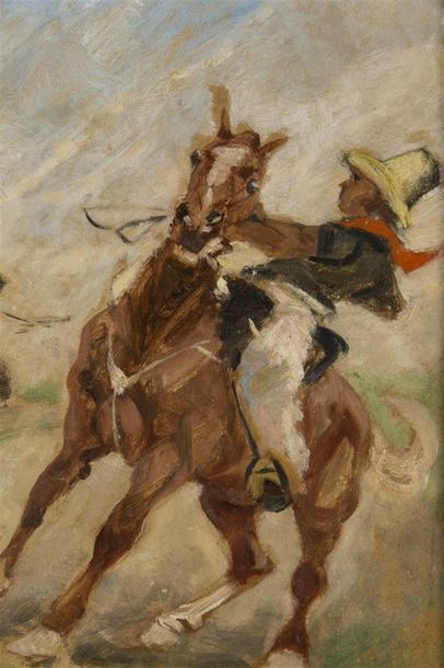 null Albin TIPPMAN (1871- 1952)
Cowboy
huile sur carton 
42, 5 x 32, 5 cm