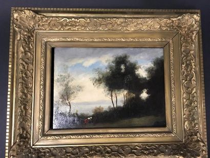 null Dans le goût de Corot, fin XIXe
Paysage
Huile sur panneau
26 x 36 cm
Cadre ...