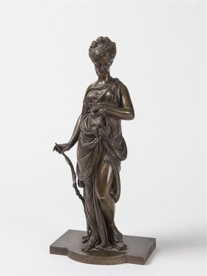 null Paul DUBOY (1830-1887)
Diane chasseresse tenant un oiseau 
Epreuve en bronze...