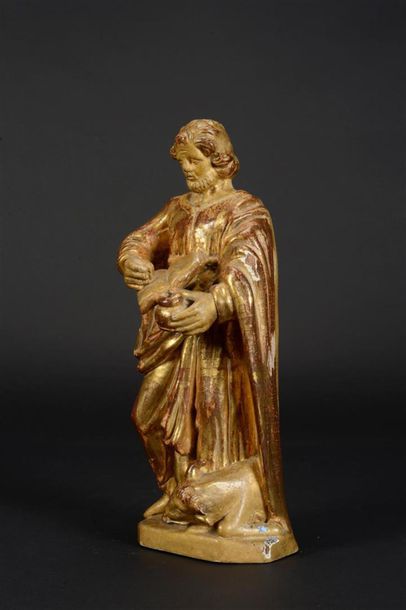 null Saint Luc, sujet en bois doré et sculpté
18ème siècle
H : 35 
L : 12, 5 cm
