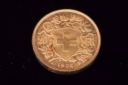 null 1 pièce de 20F en or Suisse 1935 EXEMPTE