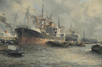 null Maruis Joannes de JONGERE (1912-1978)
Port de Rotterdam
huile sur toile
Signée...