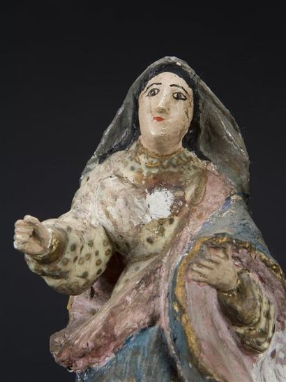 null Sujet en plâtre et carton peint, Vierge, travail naïf du 19ème siècle
H. 32cm...