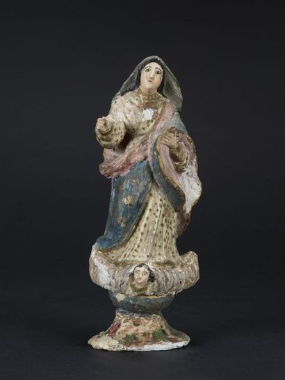 null Sujet en plâtre et carton peint, Vierge, travail naïf du 19ème siècle
H. 32cm...