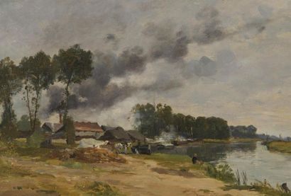 null Jacques-ALfred BRIELMAN (1834 - 1892)
Paysage de bord de rivière
Huile sur panneau,...